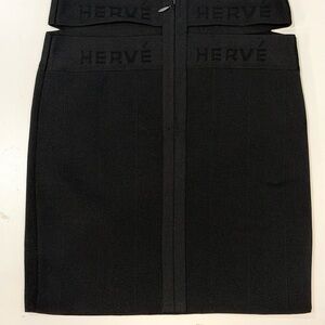 Hervé Léger Bandage Mini Skirt Pencil Black Logo Waist Size S Designer Bodycon